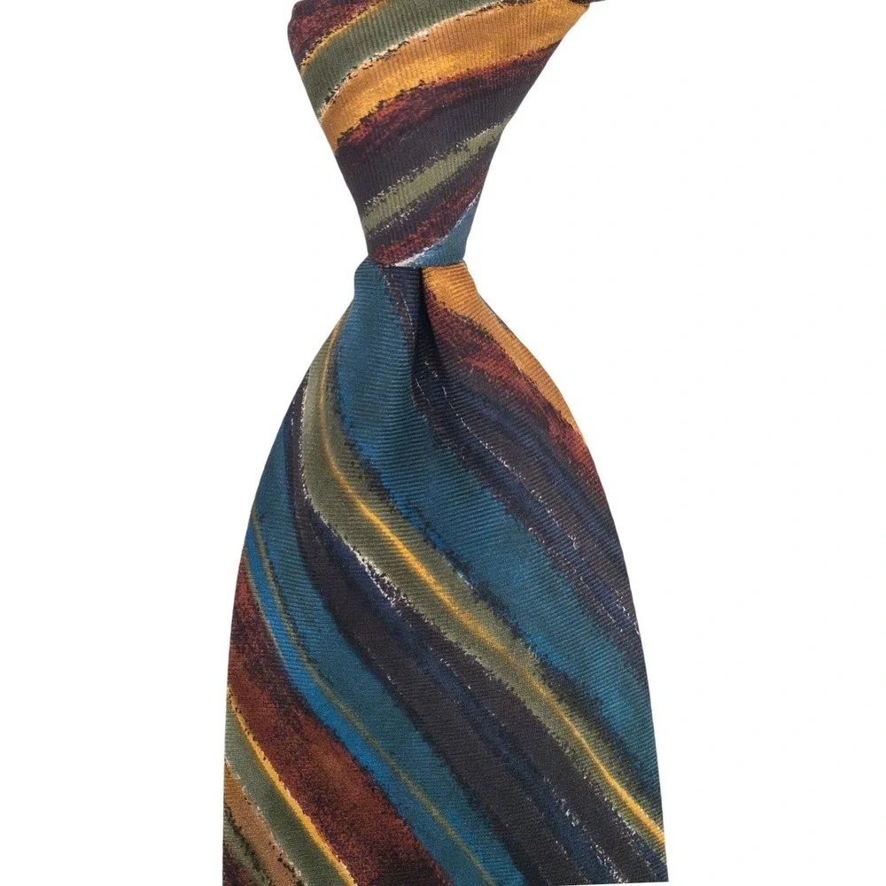 HUGO BOSS Men's 100% Silk Necktie Italy‎ Designer Abstract Stripe Multi Colored